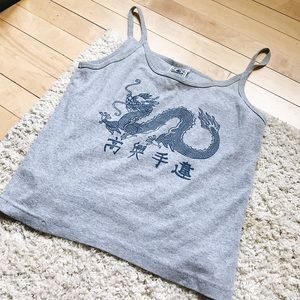 light gray and navy Chinese dragon cropped tank